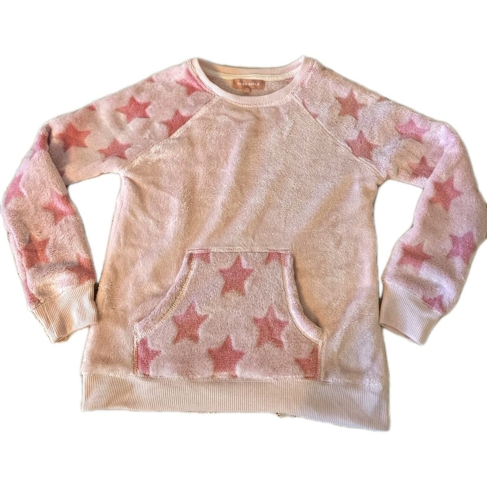 BCBG Girls‎ Pink Star Fleece Top Long Sleeve Crewneck Pullover Size M 10/12